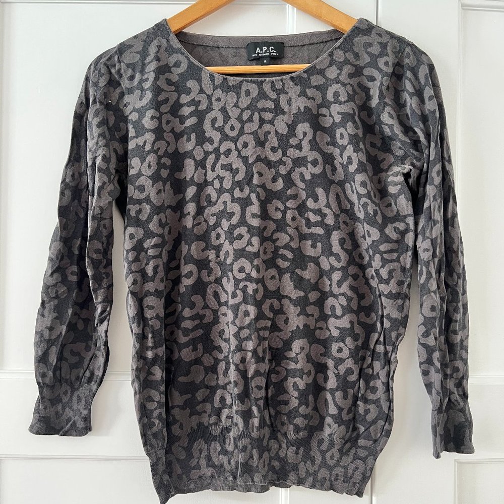 A.P.C France Black Gray Leopard Lightweight Cotton Sweater sz M APC Top